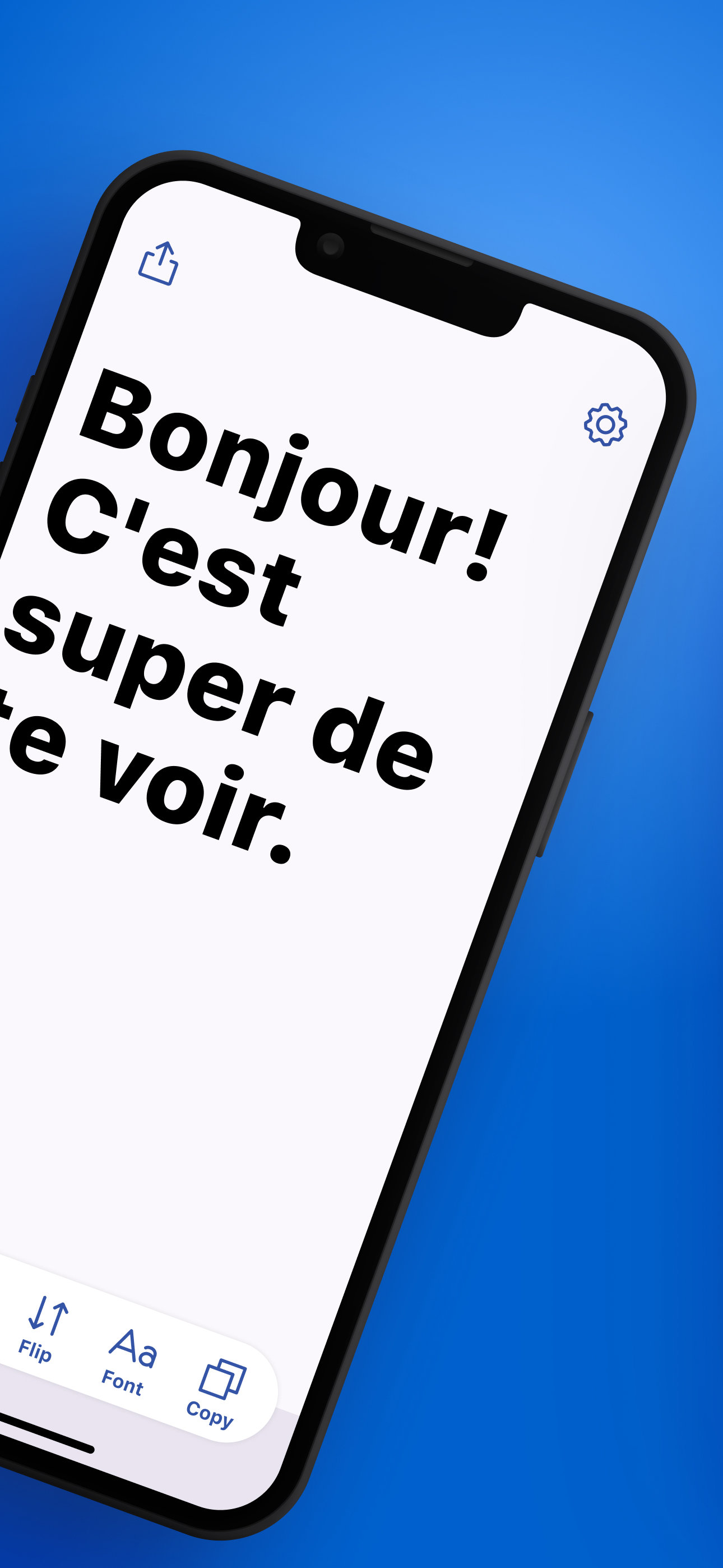 Transcription en direct en grand texte avec les commandes Retourner, Taille de police et Copier